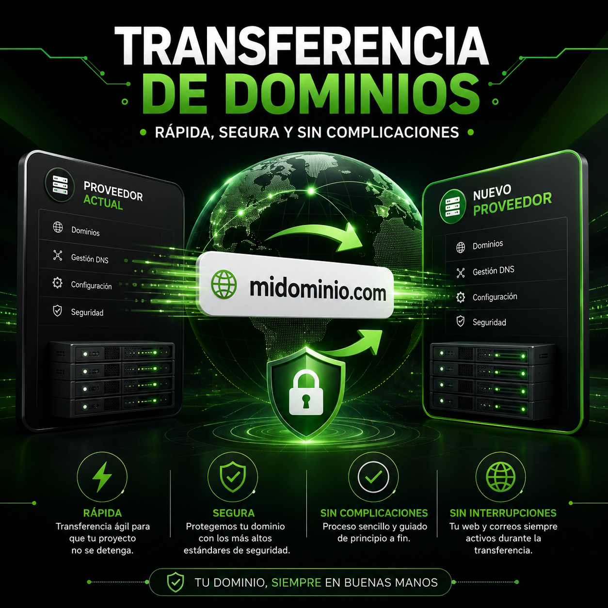 Transferencia de dominios rápida, segura y sin complicaciones